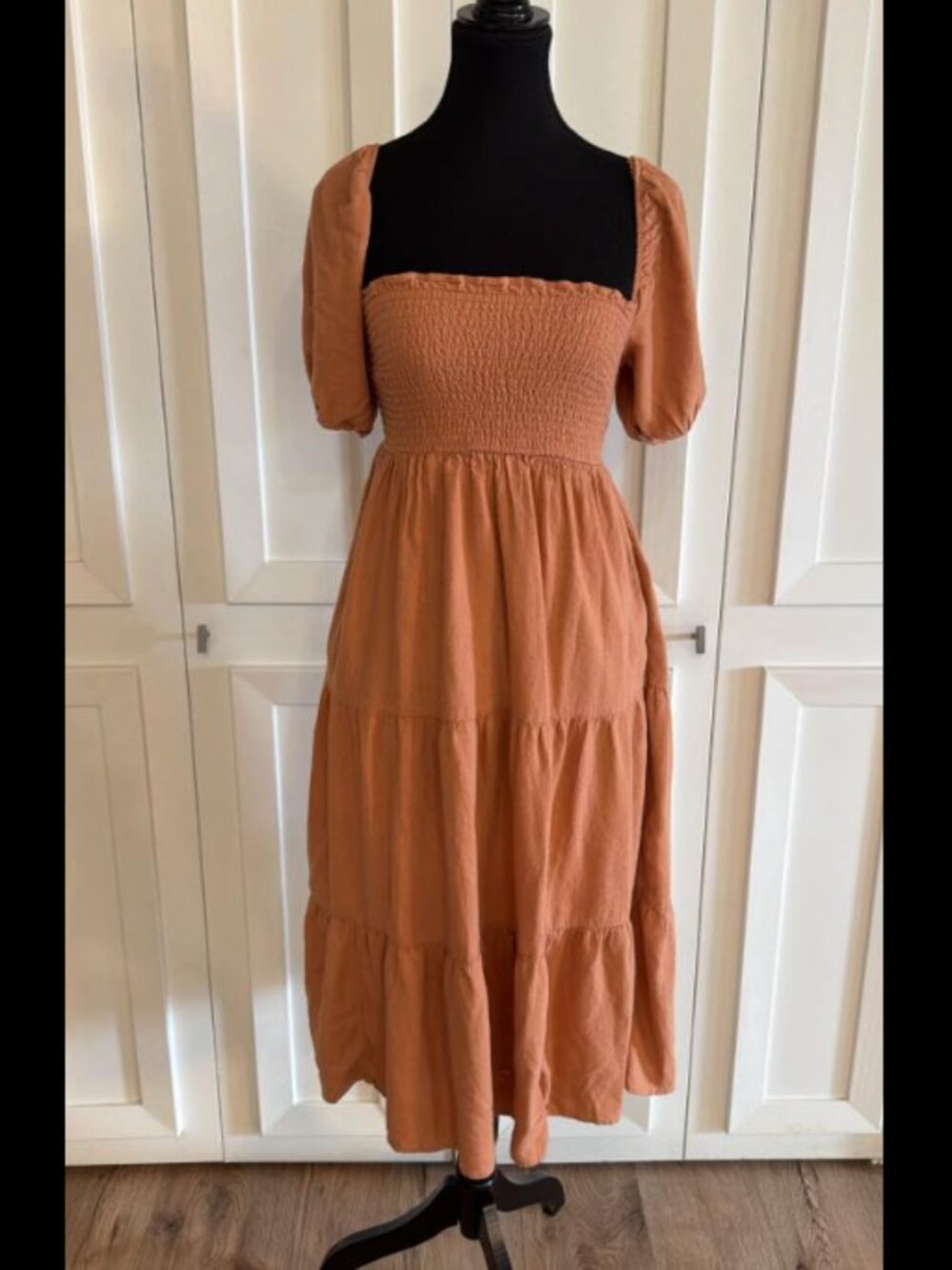 NEVER WORN Abercrombie & Fitch Brown Puff Sleeve Emerson Poplin Midi Dress